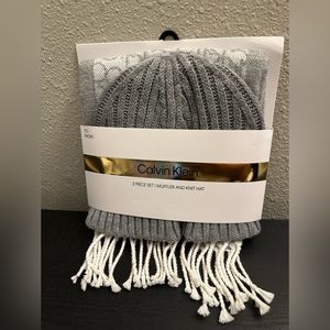 Calvin Klein 2 Piece Set,Muffler And Knit Hat Perfect For Fall, winter WomenGift